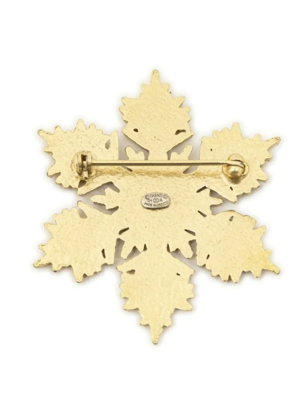 Chanel CC Snowflake Brooch Ivory Gold Plated